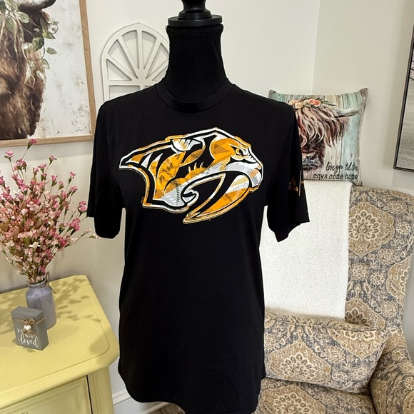 Nashville Predators Adidas Black and Yellow Short Sleeve Tee - Picture 1 of 5